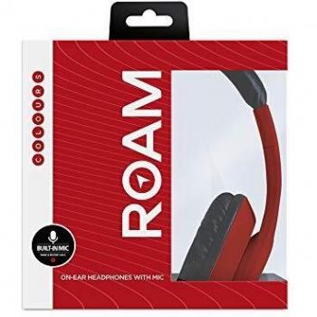Roam Colours On Ear Plus - Auriculares con cable, micrófono, control remoto de volumen, acolchado antideslizante, ligeros, duraderos, ideales para viajar, acabado mate de goma, color negro Rojo Sangre