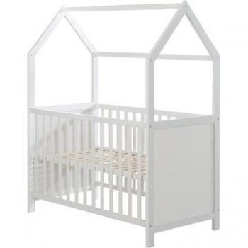 Cuna Casa 60 x 120 cm blanca, FSC certificado, ajustable en altura, convertible en cuna de colecho