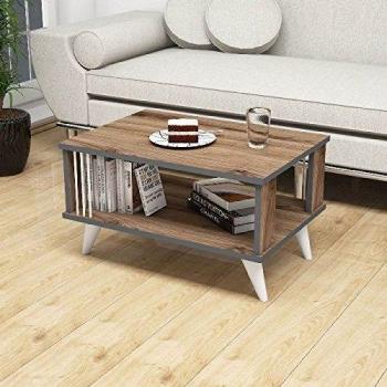 Homemania - Mesa de café Nicol, Madera, Nogal-Antracita - Blanco, 70 x 50 x 40 cm