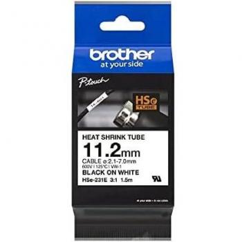 Brother HSe231 Cinta Tubo Termorretractil para Etiquetado de Cables, Texto Negro sobre Fondo Blanco, Ancho 11.7mm x 1.5m