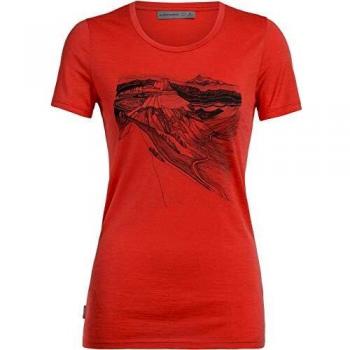 Icebreaker Tech Lite PCT Sketchbook Low Crewe Top Fire 2020 - Camiseta de Manga Corta para Mujer, Primavera/Verano, Color Rojo