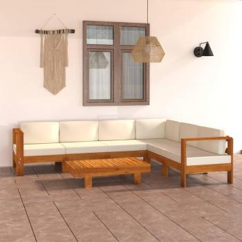 7-Piece Acacia Wood Garden Lounge Set with Cream White Cushions