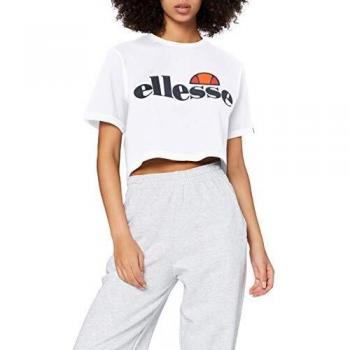 Camiseta Crop Top Ellesse Alberta, Manga Corta, Cuello Redondo, Estampado de Logo, Color Blanco, Talla L
