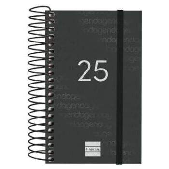 Agenda Finocam Espiral Year 2025, tamaño mini 7,9 x 12,7 cm, 1 día por página, color negro