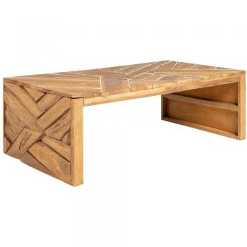 Mesa de centro de madera maciza de teca erosionada 110x35x38 cm marrón