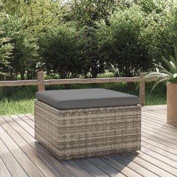 Gray Poly Rattan Garden Footrest with Cushion 55x55x30 cm