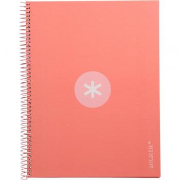 Cuaderno Espiral A4 Antartik 5x5 mm Tapa Forrada 80 Hojas 90g/m² con Banda de Color, 4 Taladros, Rosa Claro