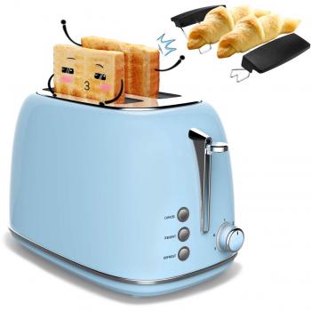 Tostadora Automática, Morpilot Tostadora de Acero Inoxidable de 2 Ranuras Anchas con 6 Modos Tostado - Pan Tostador con Funciones de Descongelar, Recalentar y Cancelar, Bandeja Recogemigas Extraíble