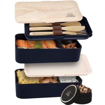 UMAMI Bento Lunch Box , 2 Recipiente 4 Cubiertos , Tupper Compartimentos Estilo Bento Box Japonés , Porta Alimentos Hermético , Microondas y Lavavajillas , Fiambrera Para Adultos/Niños , Zero Waste