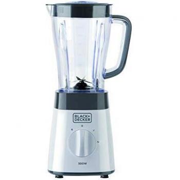 Black + Decker – BXJB500E Batidora de vaso de 500W. 2 velocidades. Función Pulse. Jarra de plástico 1,5L. Cuchillas de 4 filos de acero inoxidable. Desmontable y fácil de limpiar. Blanco y gris.