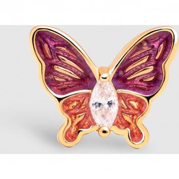 Pendiente Butterfly Rose de aleación de metales bañado en oro con motivo mariposa en esmalte y circonitas, cierre de silicona