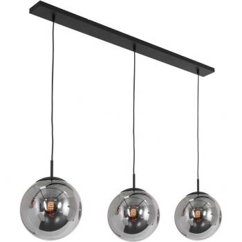 Lámpara colgante Bollique LED, 3 luces, larga, negra, metal y cristal
