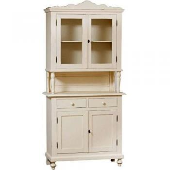 Vitrina Alacena de Madera Maciza de Tilo con Acabado Blanco Envejecido 107x43x238 cm