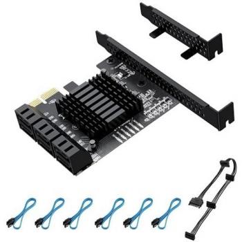 BEYIMEI Tarjeta PCIE SATA 6 Puertos, Tarjeta de Expansión SATA 3.0 PCI Express X1 6 Gbit/s, Tarjeta controladora SATA III por PC Desktop Compatible con WIN10 / WIN8 / Ubuntu