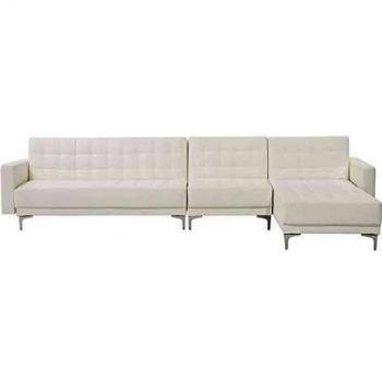 Sofá Esquinero Modular de 5 Plazas en Piel Sintética Blanca con Chaise Longue Izquierda Aberdeen