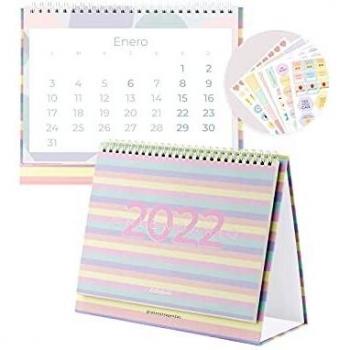 Calendario de Mesa 2022 - Colors - Un diseño diferente por mes - Dos Páginas: una página de calendario y otra de planificador - Papel de 210 gr - Medidas: 23 x 17,5 cm - Takenote