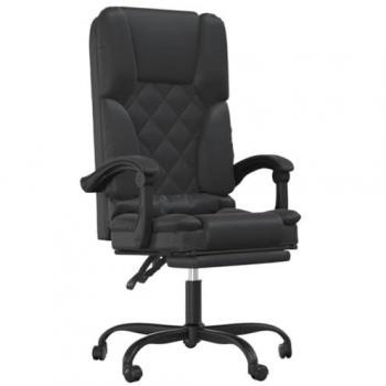 Silla de oficina reclinable con masaje, cuero sintético negro, respaldo ajustable en altura, reposabrazos ergonómico