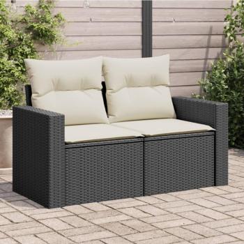 Sofá de jardín 2 plazas con almohadas negro en Polyrattan