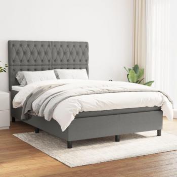 Cama box spring suave con colchón gris oscuro 140x200 cm tela