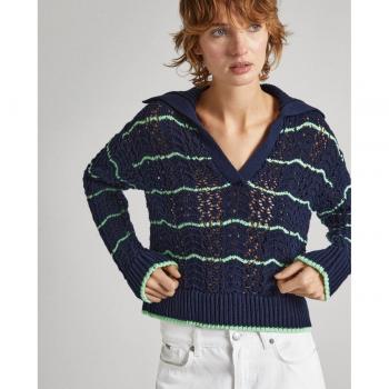 Jersey de mujer Gemma marino Pepe Jeans con cuello polo y estampado de rayas