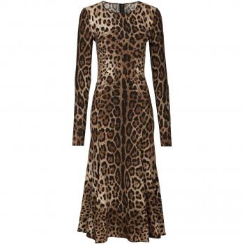 Dolce & Gabbana Women's Leopard Print Calf-Length Cady Dress Size 46 Color HY13M