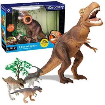 Discovery-T Set de 5 piezas, juego niños, animales plastico, tiranosaurio, dinosaurio juguete, indominus rex, color marrón,