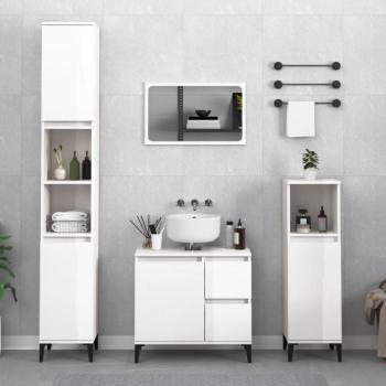 Mueble de baño blanco brillante 30x30x100cm madera multicapa Vidaxl