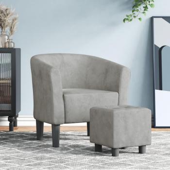 Sillón Cabriolet con reposapiés gris claro en terciopelo vidaXL