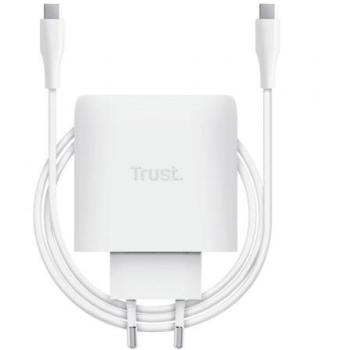 Cargador GaN Trust Maxo USB-C 65W con cable de 2m, carga rápida, color blanco