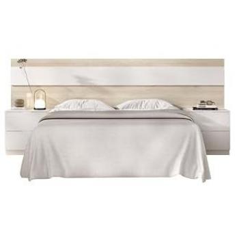 Cabecero Niza con Mesitas de 2 Cajones para Cama Matrimonial - Melamina Natural/Blanco - 95 x 248 x 34 cm