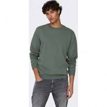 Sudadera básica de hombre Only & Sons en gris melange, cuello redondo, talla XXL