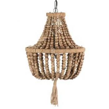 Lámpara Colgante Natural de Yute y Madera con Cadena de Bolas 37x37x53cm