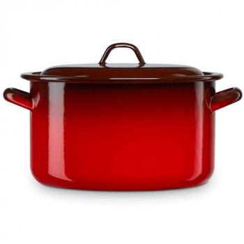 Olla Recta Briebe Ignea 28cm, Cazuela Grande 10L con Tapa de Acero Esmaltado, Apta para Inducción, Fuego y Horno, Estilo Vintage Rojo