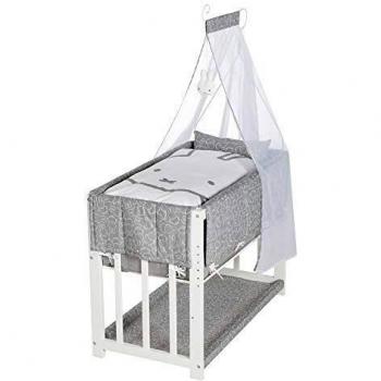 Cuna 3 en 1 Miffy blanca, convertible en banco, altura ajustable, incluye accesorios completos