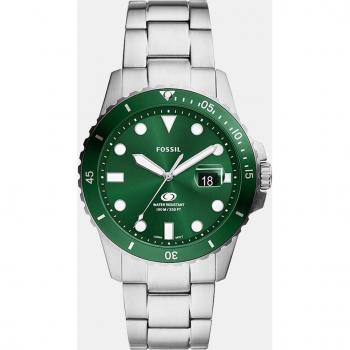 Fossil Blue Men's Silver Stainless Steel Dive Watch FS6033 with Green Dial - One Size