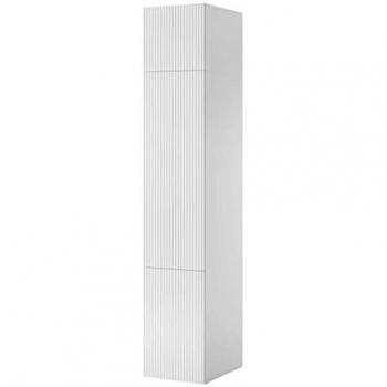 Estantería cerrable Charlotte H113, MDF y aglomerado laminado, 244 x 45 x 56 cm, blanca con puertas y sistema de apertura push to open