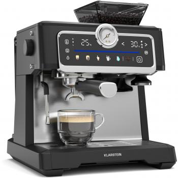 Klarstein GrandPresso Touch Cafetera Espresso 20 Bar con Molinillo Integrado, Indicador de Presión y Espumador de Leche