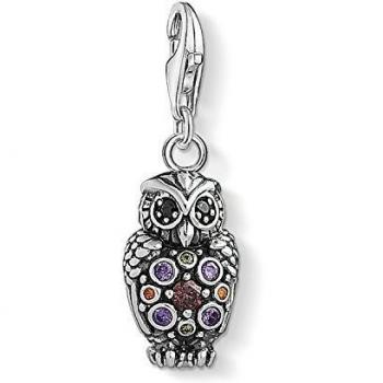 Thomas Sabo - Charm con Cierre para Mujer Búho brillante , Plata de Ley 925, con Circónitas