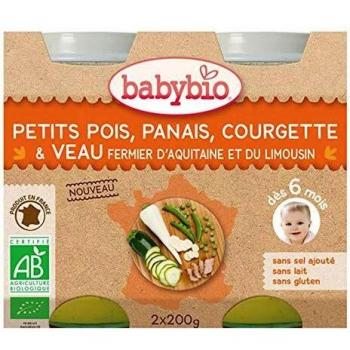 Babybio Organic Baby Food Peas Parsnip Courgette Veal 2x200g (6 months and up)