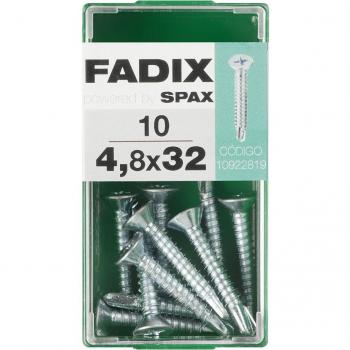 FADIX - Tornillos Autotaladrantes de Cabeza Plana para Chapa, Zincados, 4.8 x 32 mm - Caja de 10 unidades