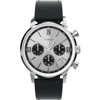 Timex Marlin Men's Silver-Tone Chronograph Watch with Leather Strap - Waterproof 5 ATM