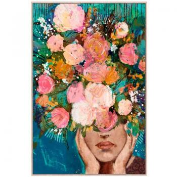 Cuadro al Óleo Rostro con Flores