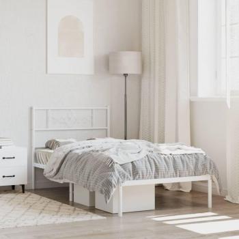 Cama de metal con cabecero blanco 90x190 cm