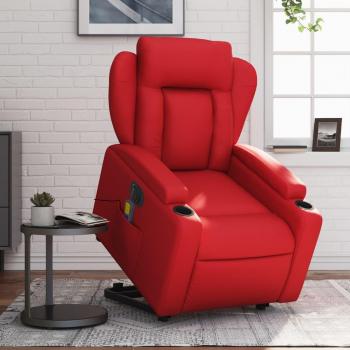 Sillón de masaje elevable eléctrico de cuero artificial rojo Vidaxl con función reclinable