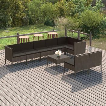 9-Piece Grey Poly Rattan Garden Lounge Set with Cushions