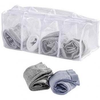 Wenko 63055100 Calcetines-Servicio de lavandería Net - 4 Compartimentos, plástico - poliéster, 17 x 40 x 17 cm, Blanco