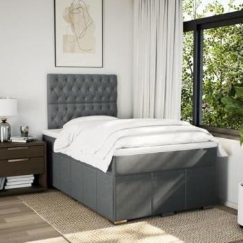 Cama box spring con colchón de muelles gris oscuro 120x200 cm tela