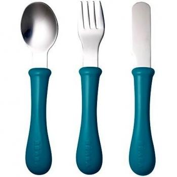 Beaba 913402 - Set de 3 cubiertos de inox, color azul