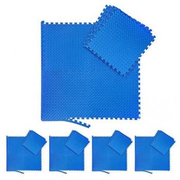 Alfombra Puzzle de Goma EVA 40 Piezas, Esterilla Fitness con Bordes, 15 m², 60x60 cm, Azul