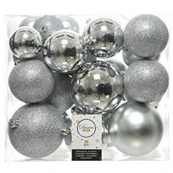 Caja de 26 Bolas Decorativas Plateadas Varios Tamaños Ø6cm/Ø8cm/Ø10cm